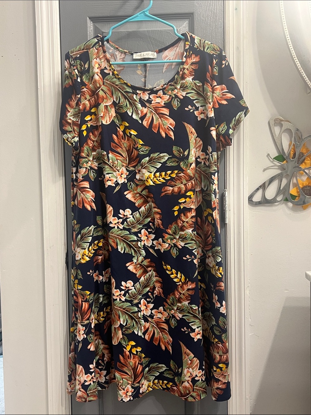 Ava & Viv Navy Floral Short-Sleeve A-Line Dress